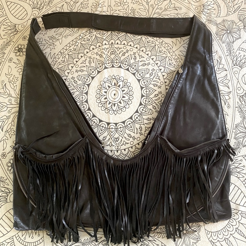 Sash Bag RARE Extra Expandable Squares Full Fringe, Black